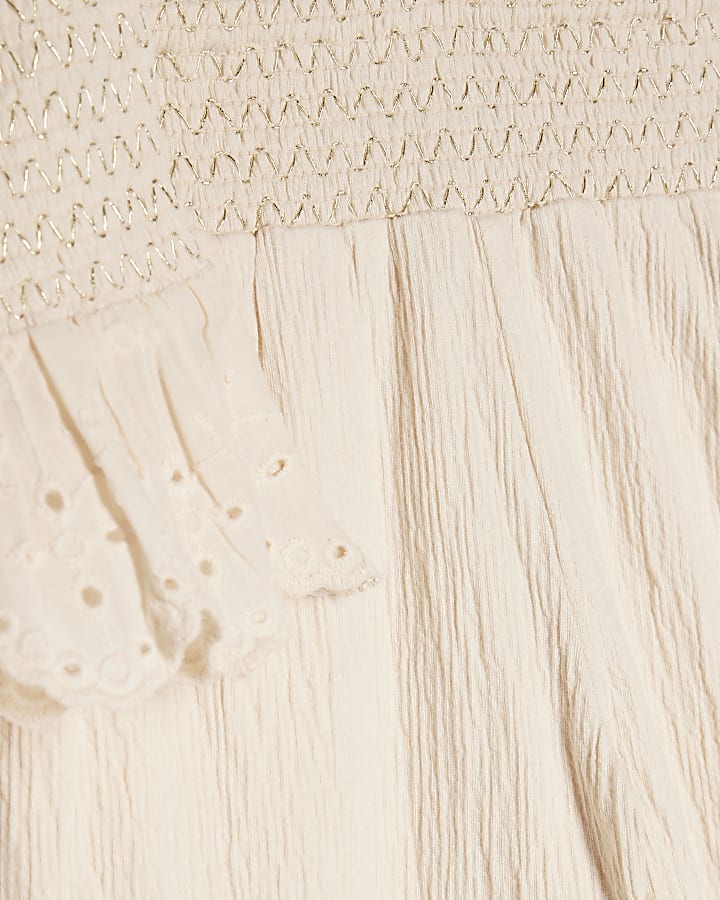Mini Girls Cream Shirred Trouser Set