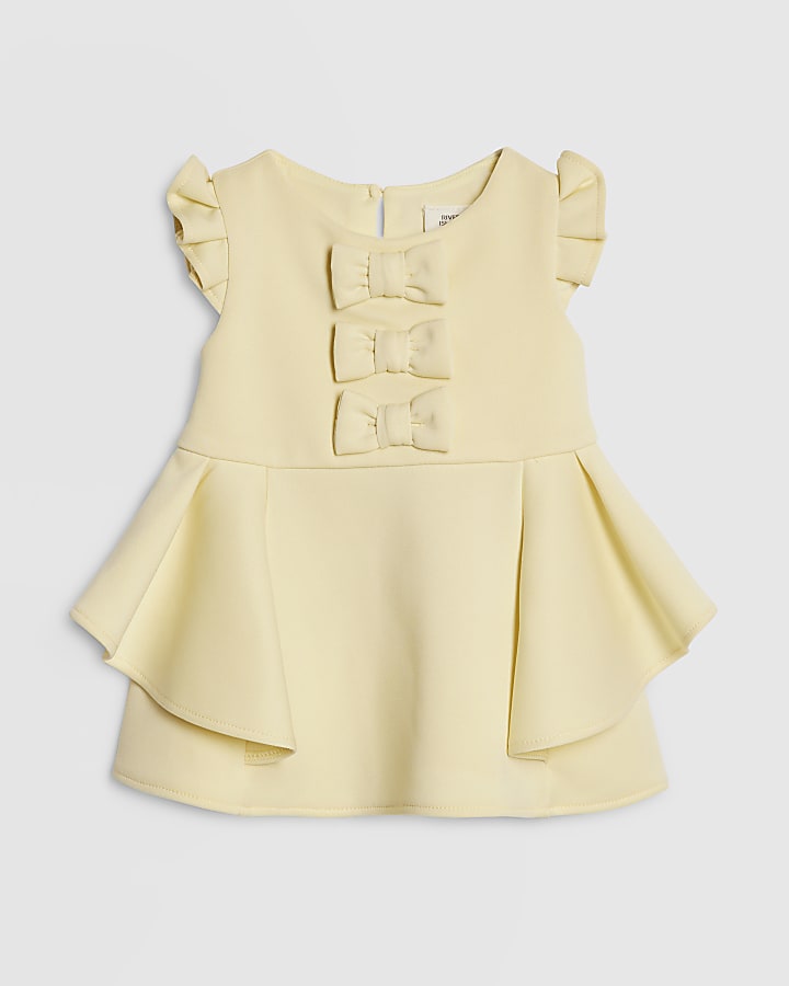 Baby Girls Yellow Frill Sleeve Bow Dress