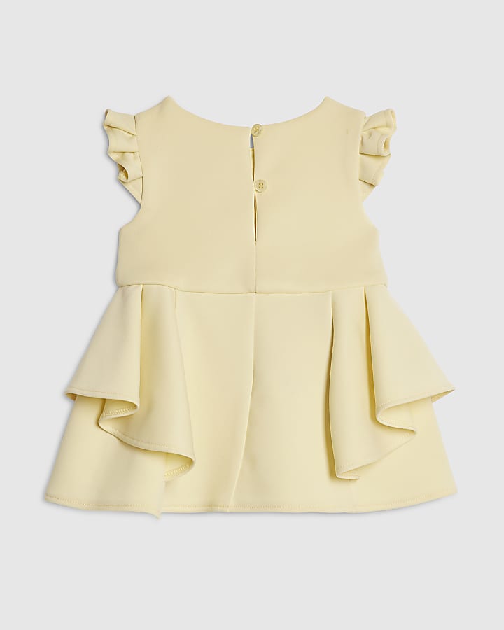 Baby Girls Yellow Frill Sleeve Bow Dress