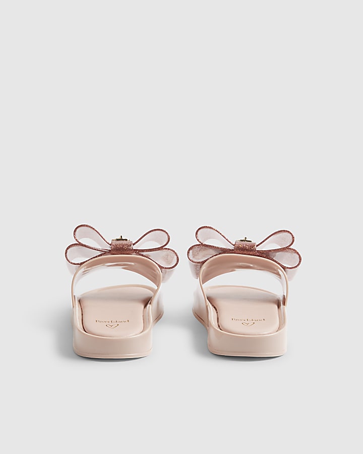 Girls Pink Glitter Bow Sliders