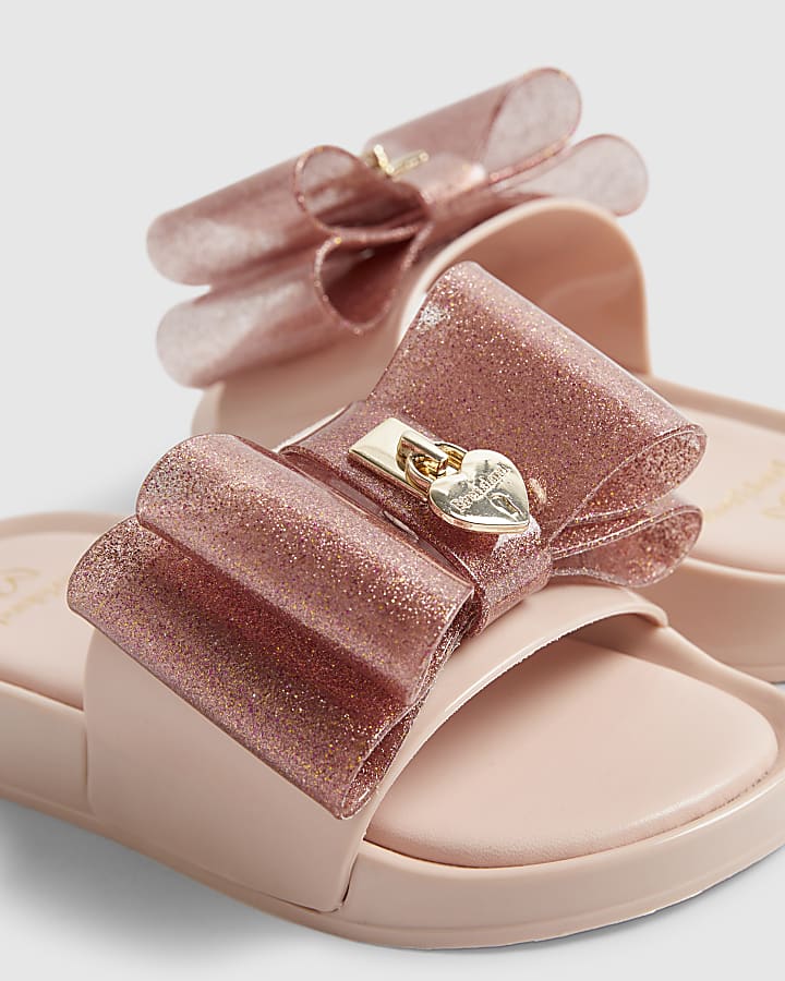 Girls Pink Glitter Bow Sliders