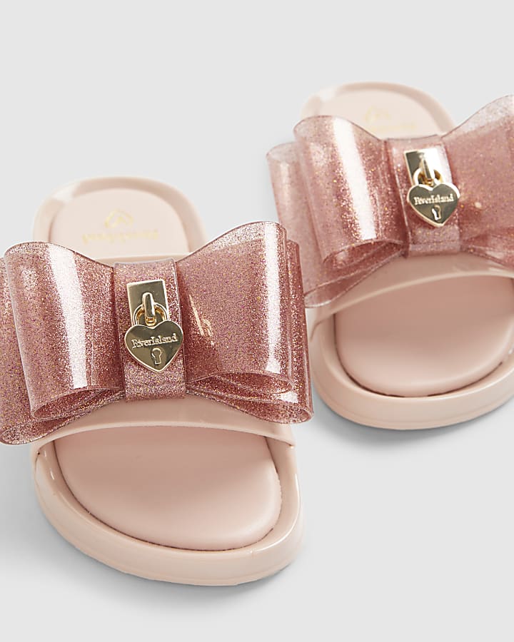 Girls Pink Glitter Bow Sliders