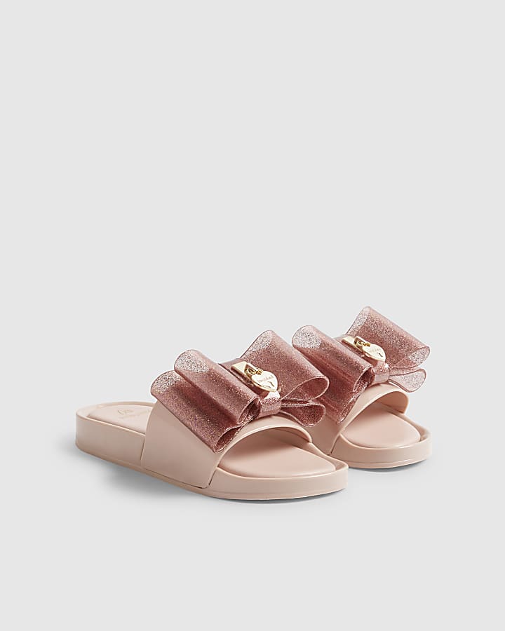 Girls Pink Glitter Bow Sliders