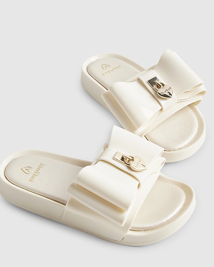Girls Cream Bow Sliders