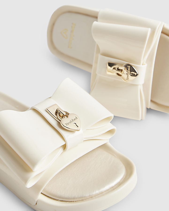 Girls Cream Bow Sliders