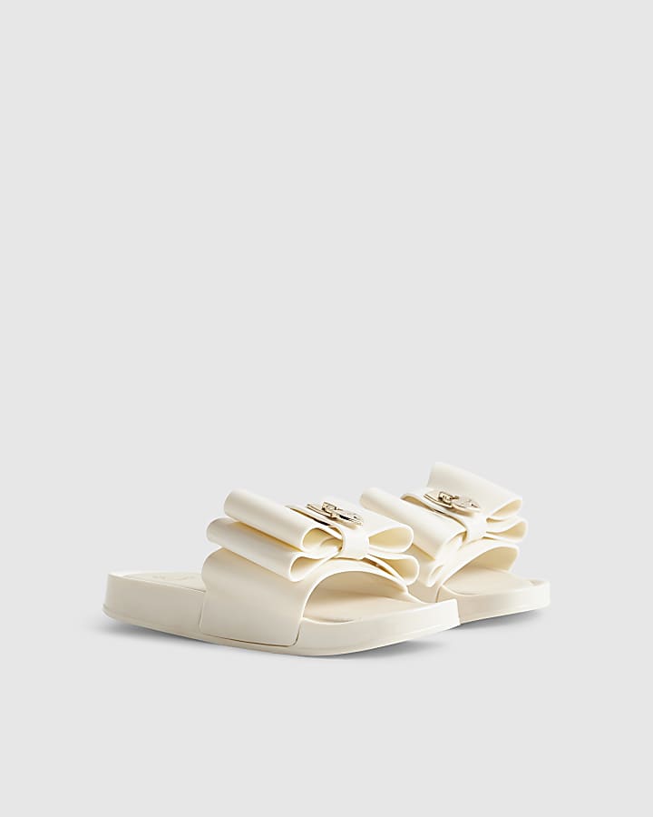Girls Cream Bow Sliders