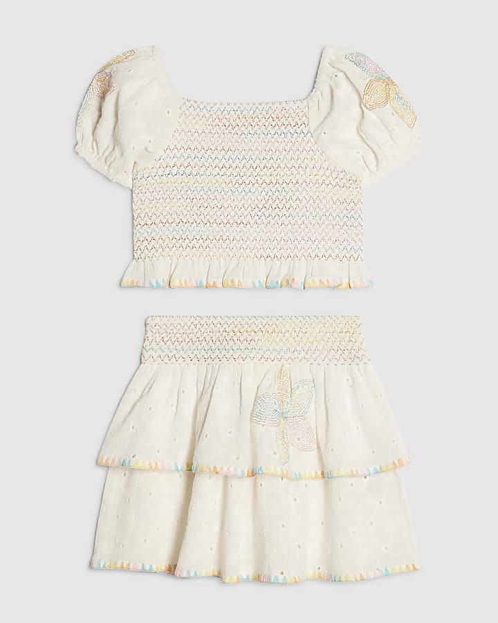Mini Girls White Rainbow Whipstitch Top Set