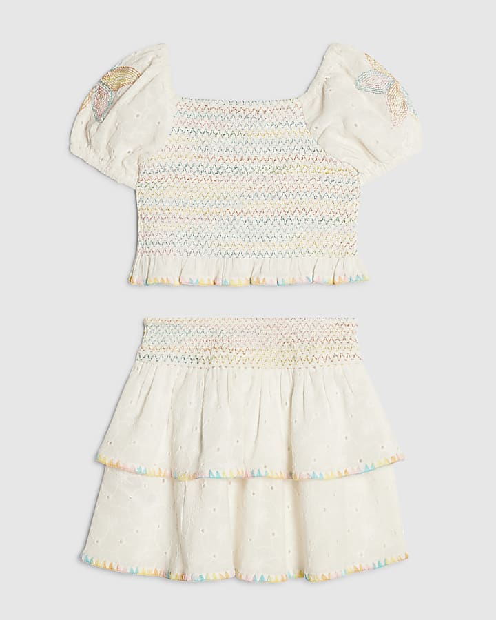 Mini Girls White Rainbow Whipstitch Top Set