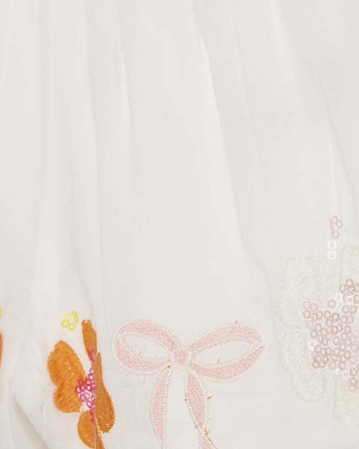 Mini Girls White Embellished Top & Short Set