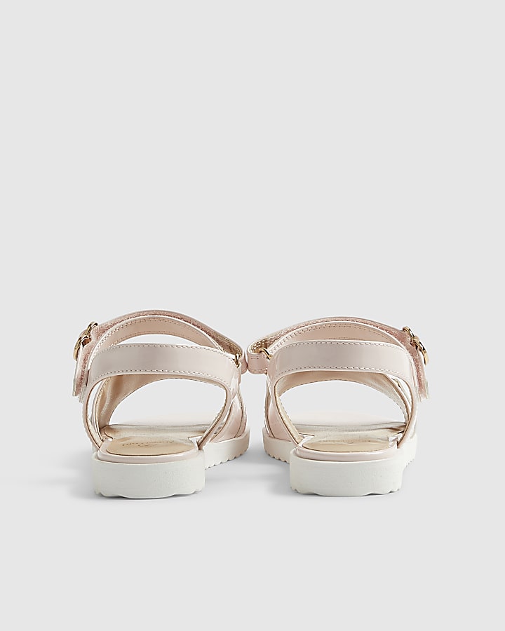 Girls Pink Patent Snaffle Sandals
