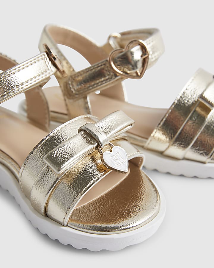 Mini Girls Gold Bow Sandals