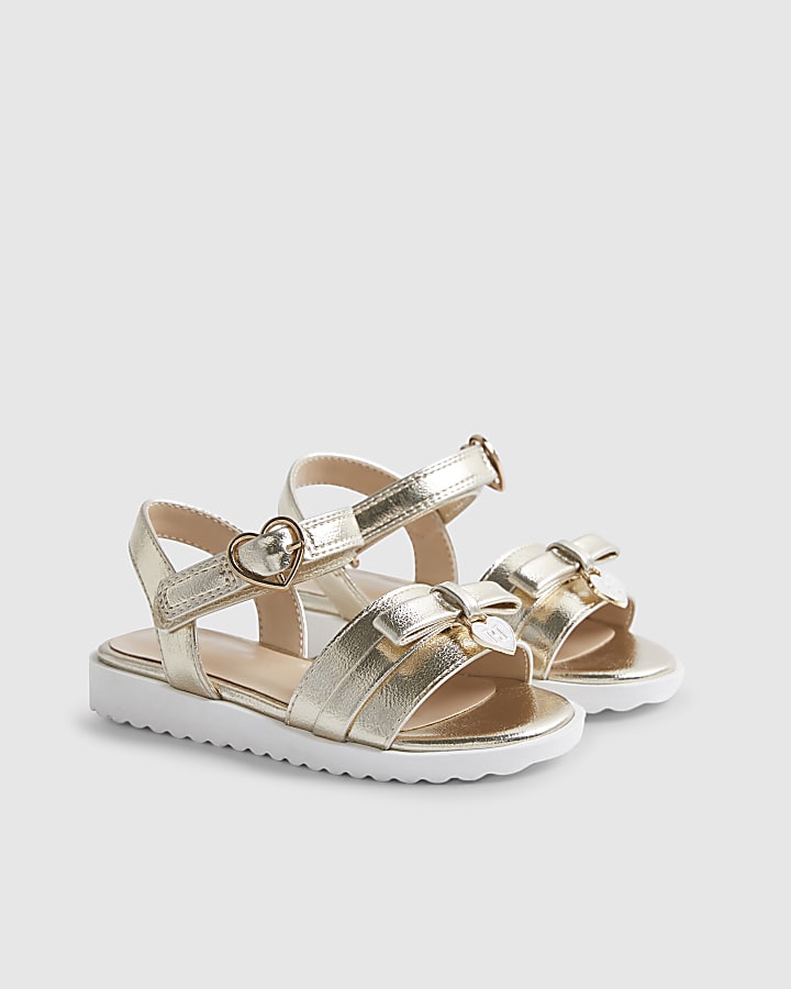 Mini Girls Gold Bow Sandals