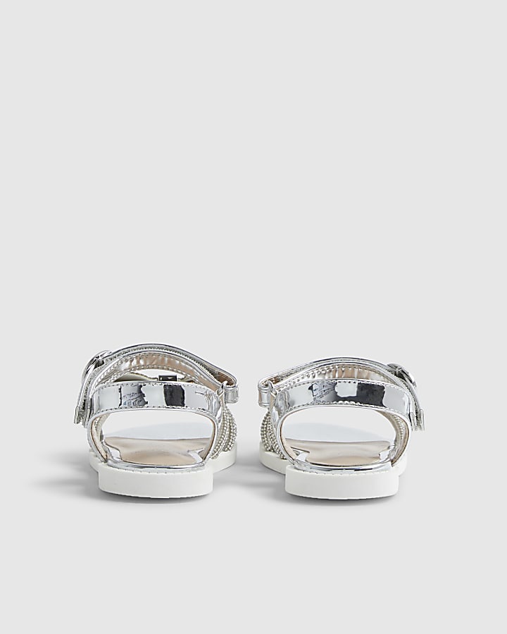 Mini Girls Silver Diamante Bow Sandals