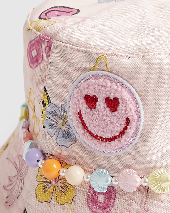 Girls Pink Graffiti Beaded Bucket Hat