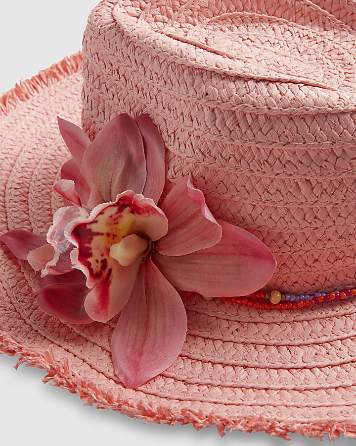 Girls Pink Orchid Straw Cowboy Hat