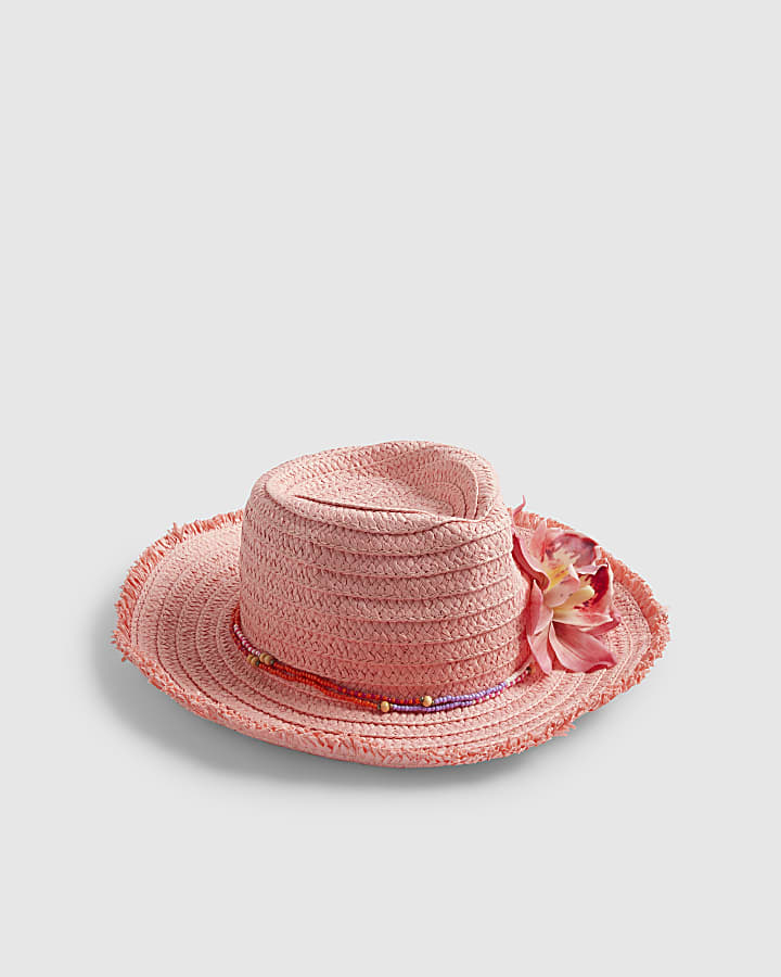 Girls Pink Orchid Straw Cowboy Hat