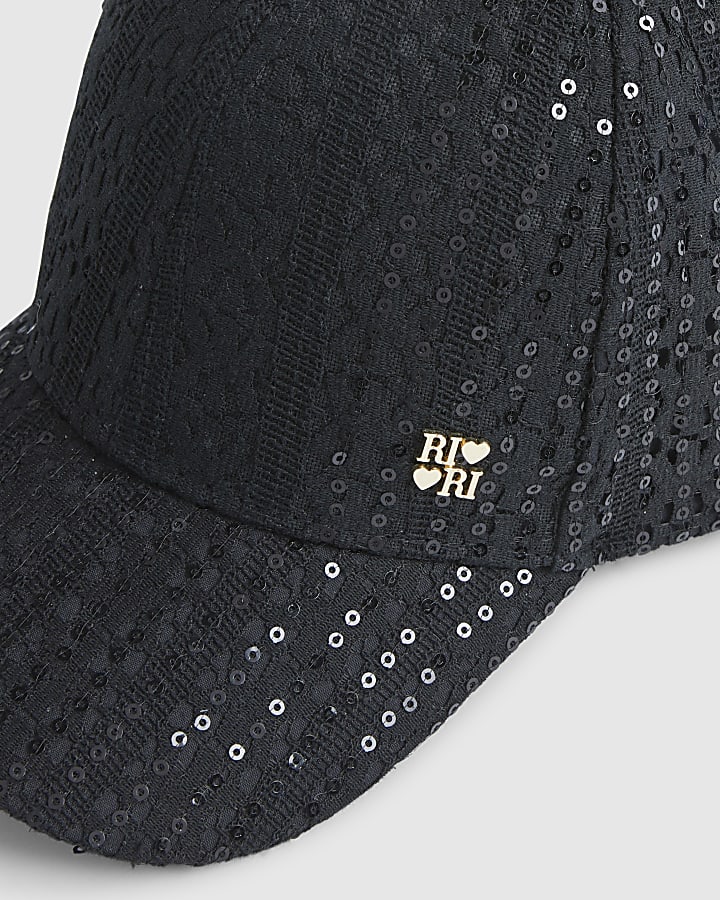 Girls Black Sequin Lace Cap