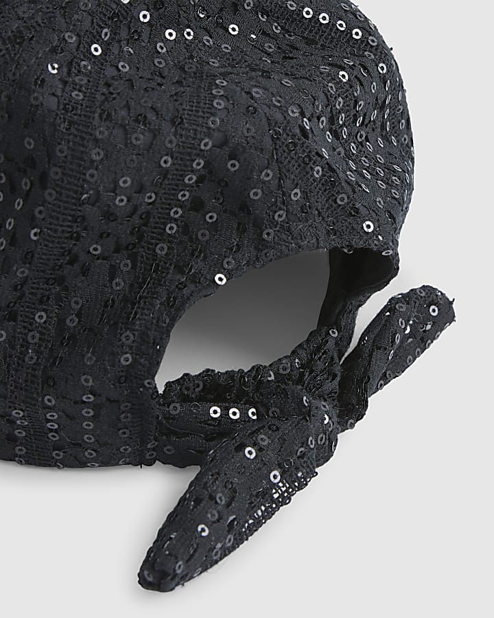 Girls Black Sequin Lace Cap