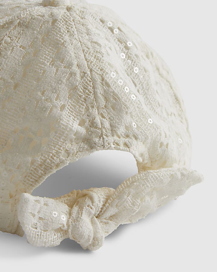 Mini Girls Cream Sequin Lace Cap
