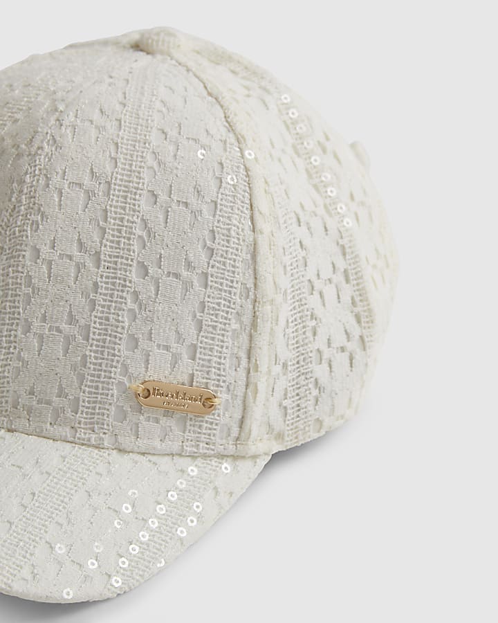 Mini Girls Cream Sequin Lace Cap