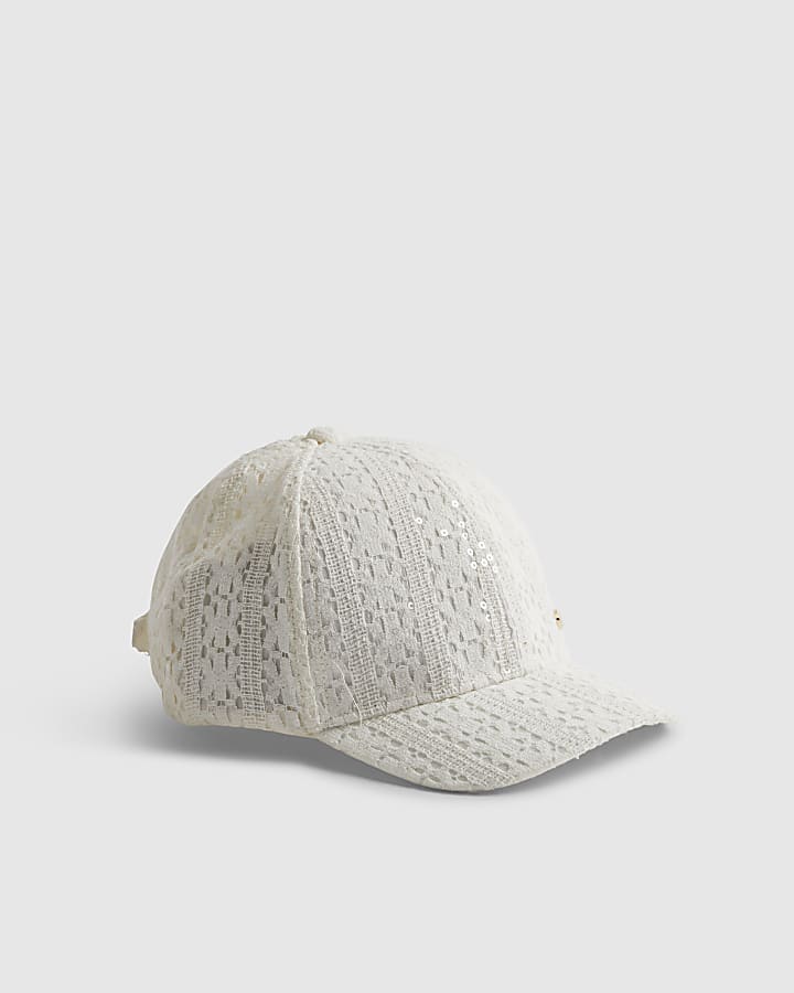 Mini Girls Cream Sequin Lace Cap
