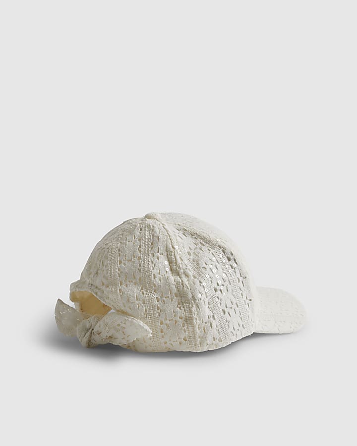 Mini Girls Cream Sequin Lace Cap