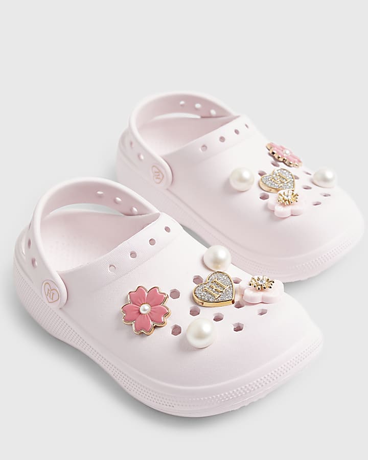 Girls Pink Flower Clogs