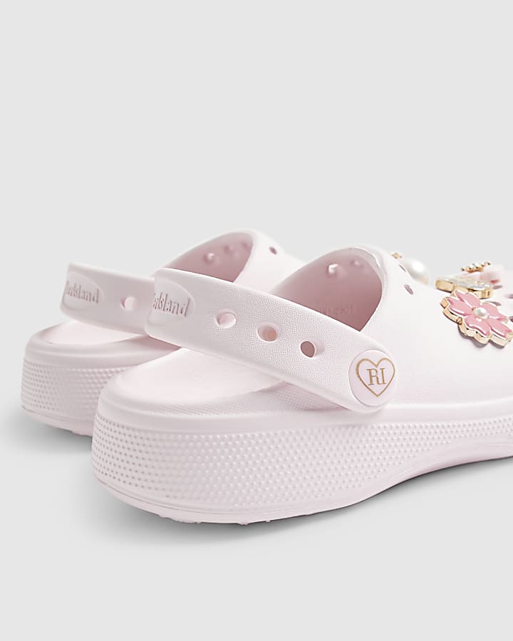 Girls Pink Flower Clogs