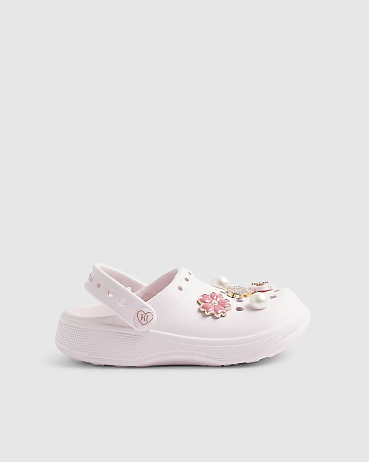 Girls Pink Flower Clogs