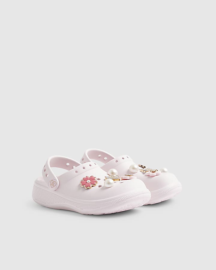 Girls Pink Flower Clogs