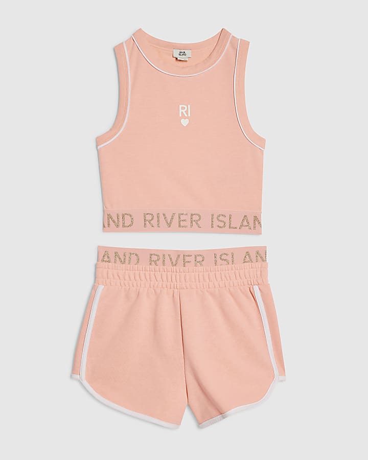 Girls Pink RI Waistband Tank and Shorts Set