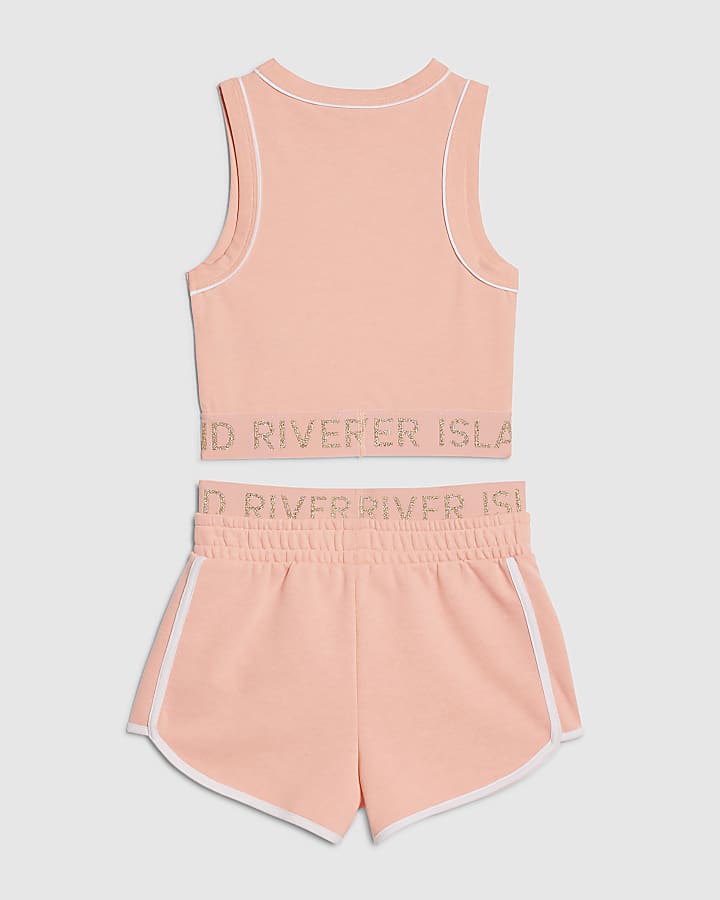 Girls Pink RI Waistband Tank and Shorts Set