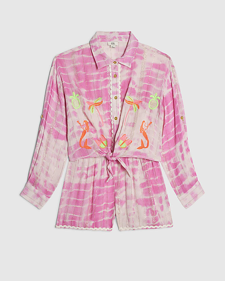 Girls Pink Tie Dye Shirt & Short Set