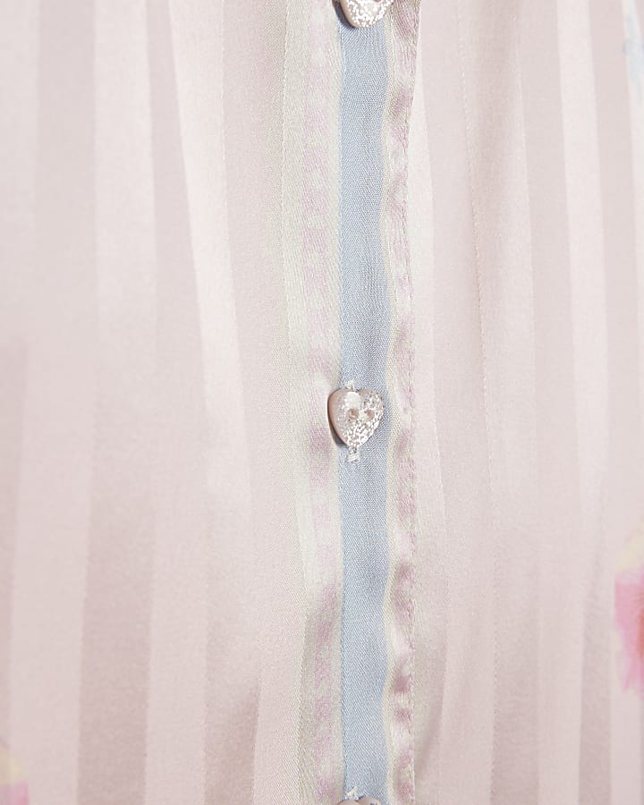 Girls Pink Floral Border Satin Pyjamas Set