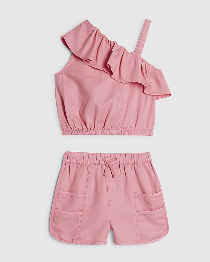 Girls Pink Tencel One Shoulder Set