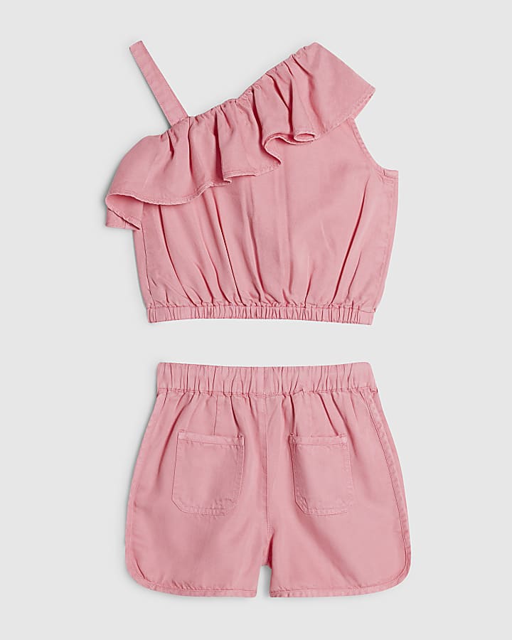 Girls Pink Tencel One Shoulder Set
