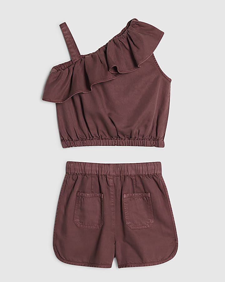 Girls Purple Tencel One Shoulder Set