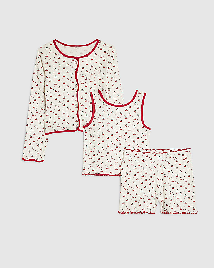 Girls White Cherry Pyjama Set