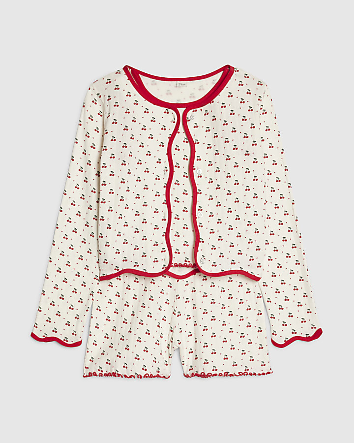 Girls White Cherry Pyjama Set