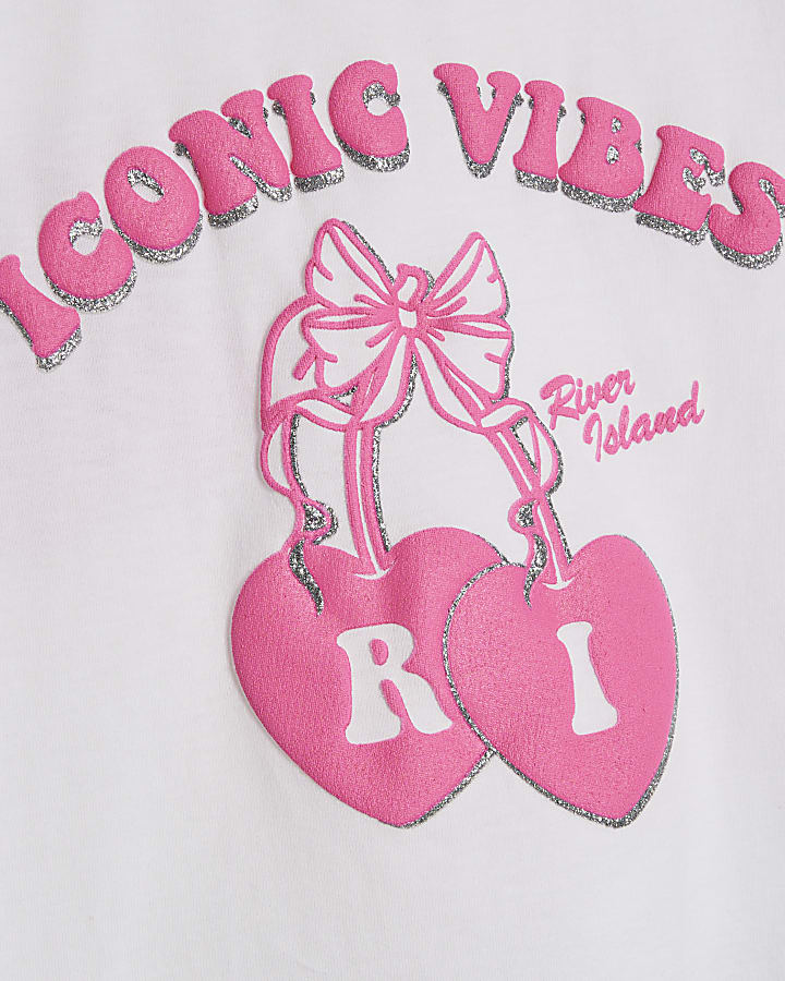 Mini Girls White Iconic Vibes T-Shirt Set