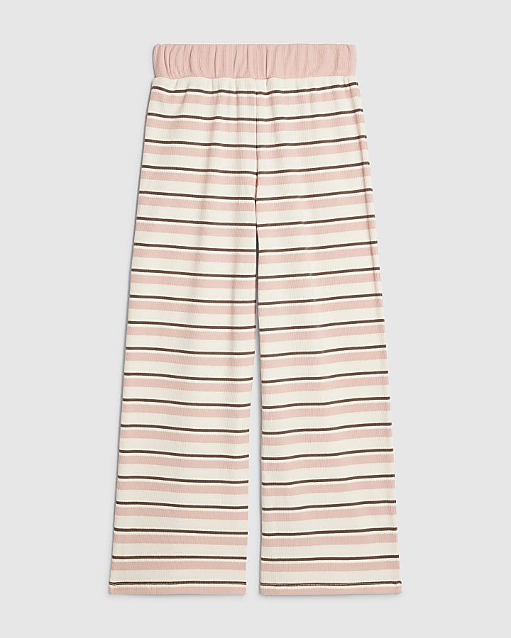 Girls Pink Striped Wide Leg Trousers