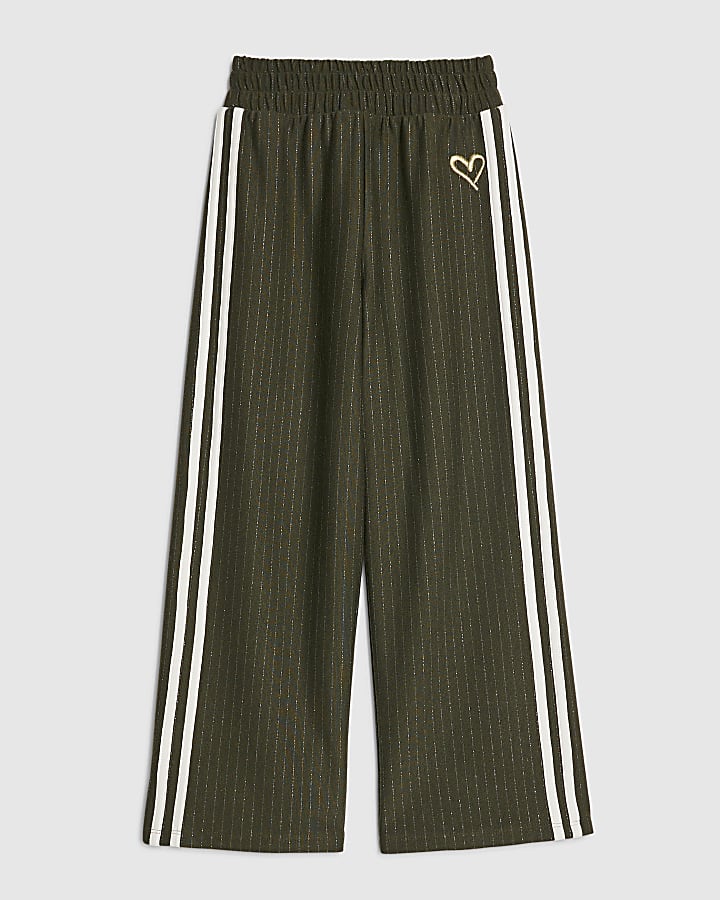 Girls Khaki Pinstripe Wide Leg Trousers