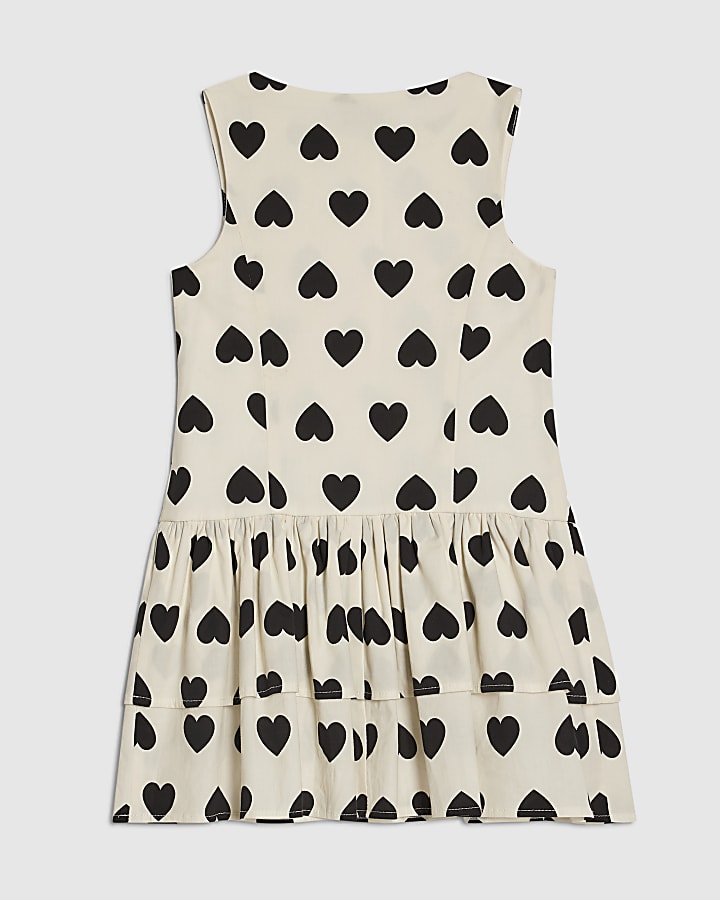 Girls White Heart Print Rara Dress