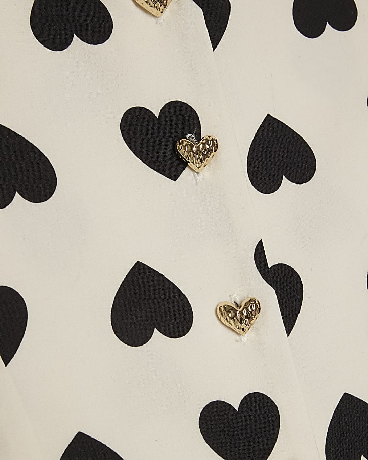 Girls White Heart Print Rara Dress