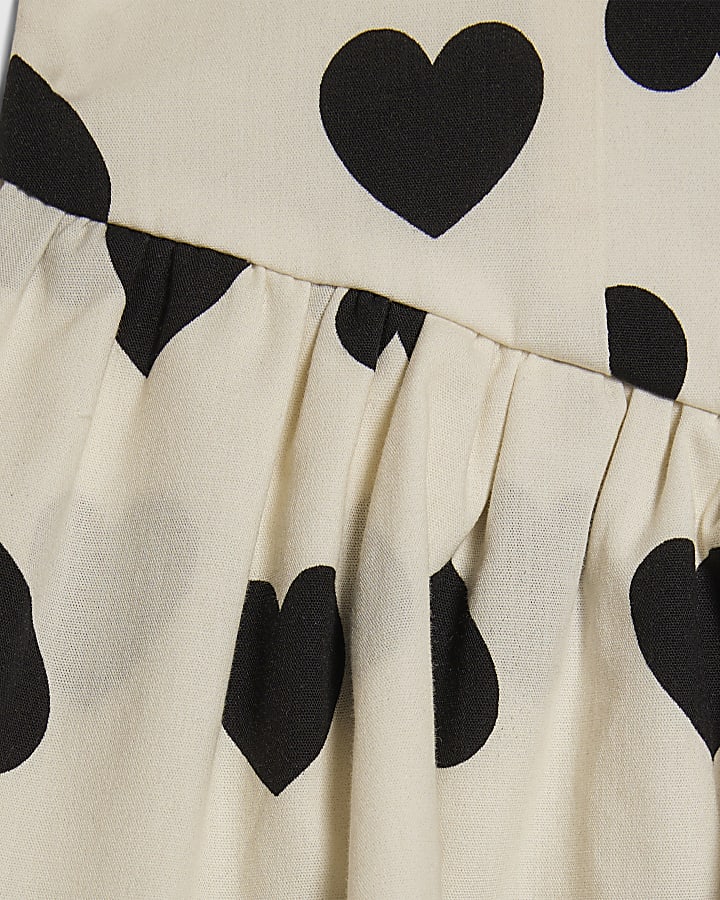 Girls White Heart Print Rara Dress