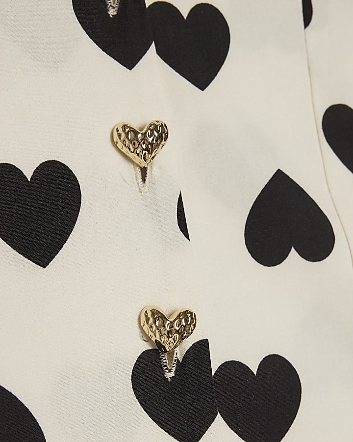 Girls White Heart Print Top