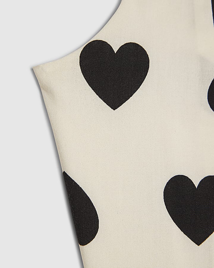 Girls White Heart Print Top