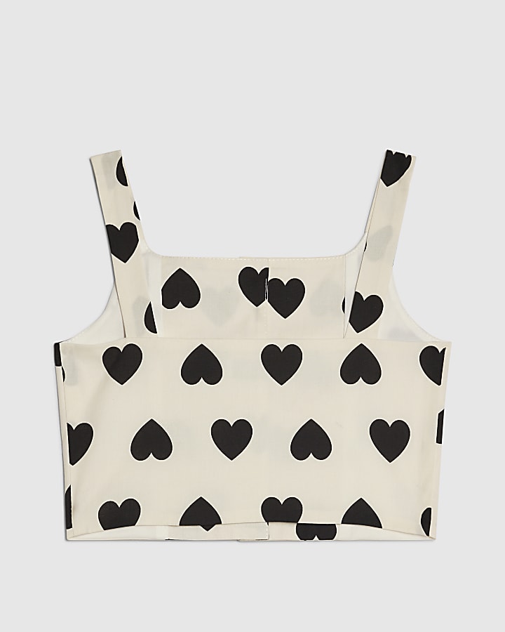 Girls White Heart Print Top