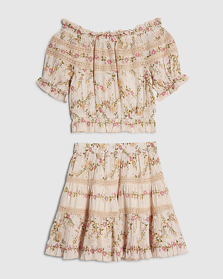 Girls Pink Ditsy Top Set