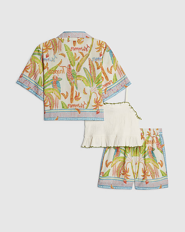Girls Multi Colour Parrot Shorts Set